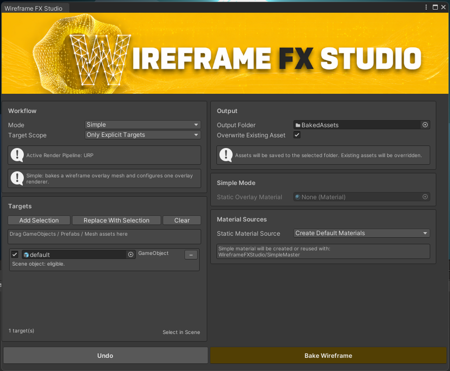 Wireframe FX Studio tool window simple