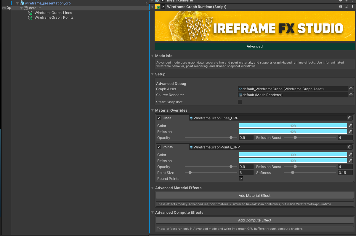 Wireframe FX Studio tool window Advanced