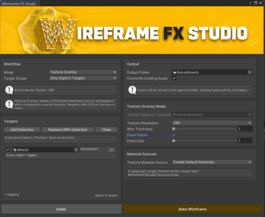 Wireframe FX Studio tool window Texture Overlay
