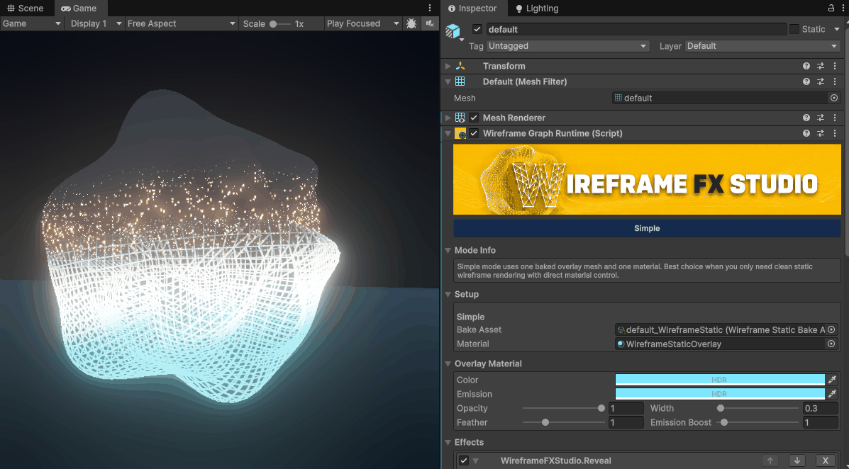 Wireframe reveal material effect preview